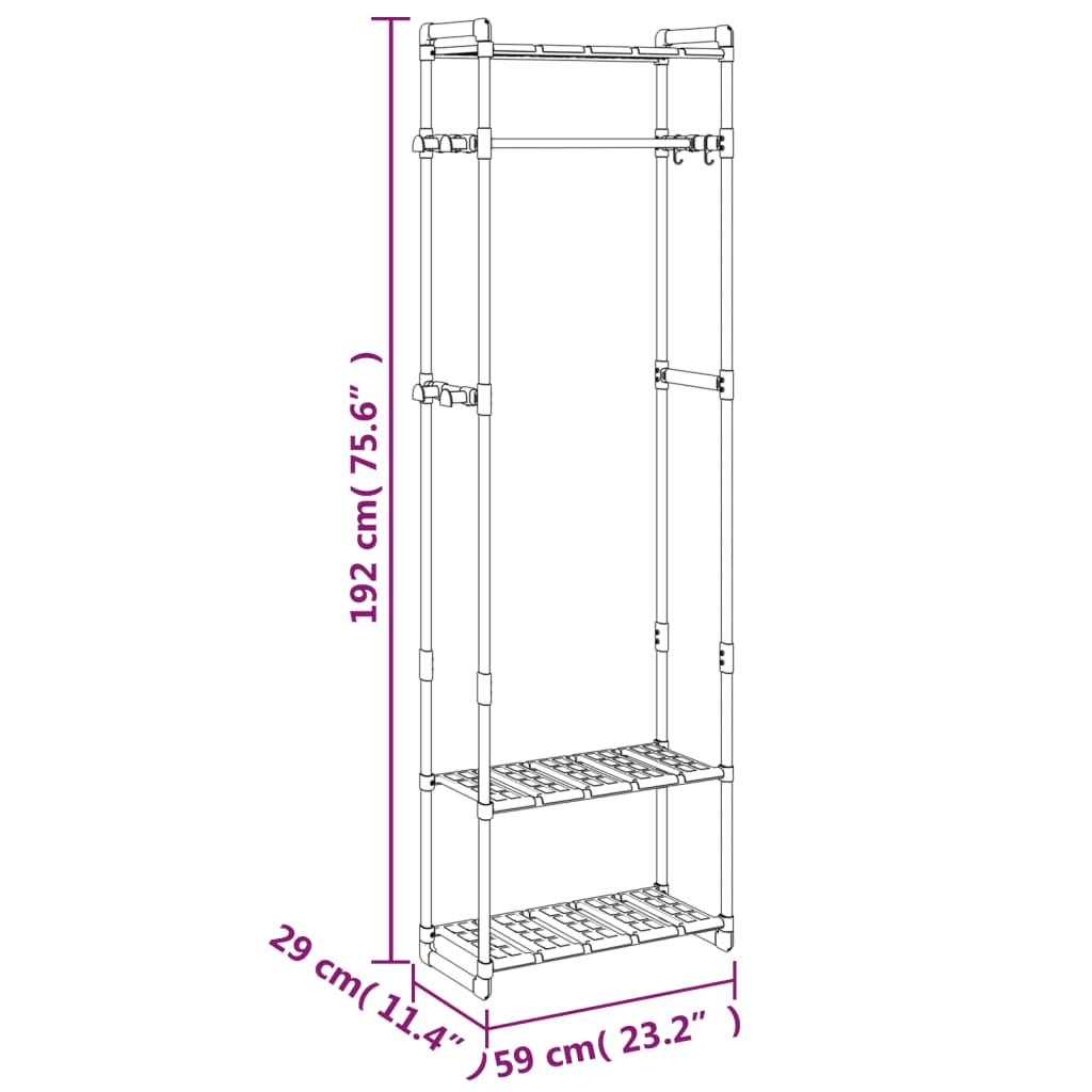 vidaXL Suport de haine cu 3 niveluri, argintiu, 59x29x192 cm, aluminiu vidaXL Suport de haine cu 3 niveluri, argintiu, 59x29x192 cm, aluminiu