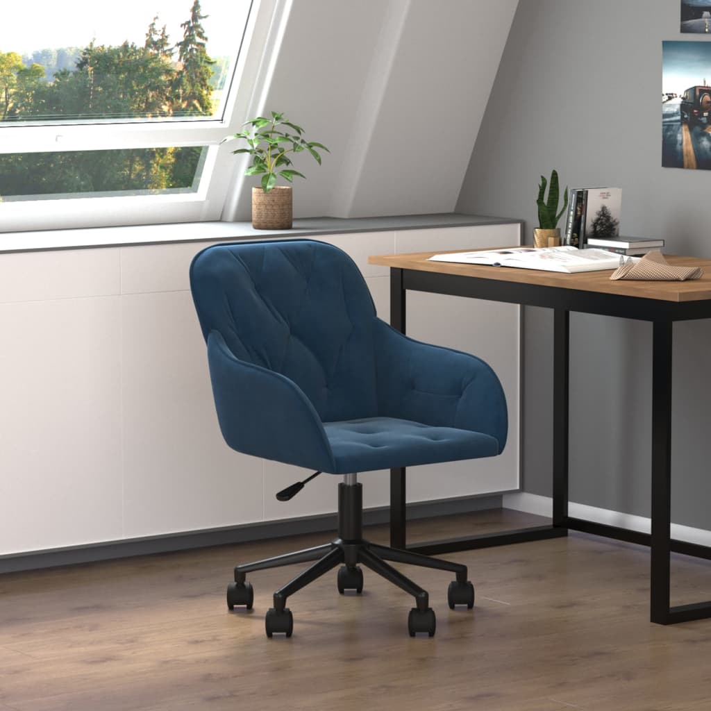 vidaXL Scaun de birou pivotant, albastru, catifea vidaXL Scaun de birou pivotant, albastru, catifea