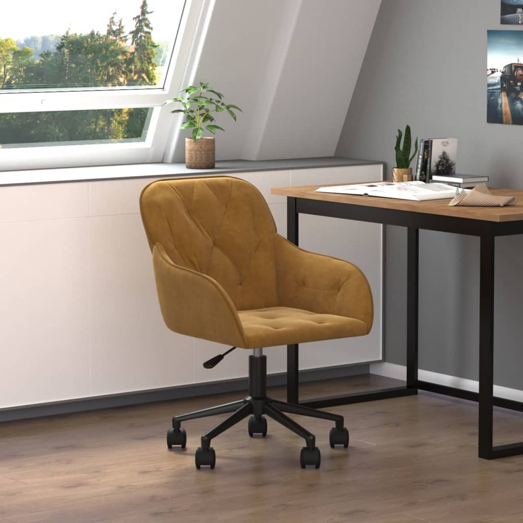 vidaXL Scaun de birou pivotant, maro, catifea vidaXL Scaun de birou pivotant, maro, catifea