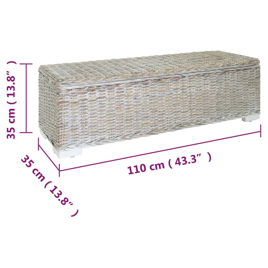 vidaXL Ladă depozitare alb 110 cm ratan kubu natural/lemn masiv mahon