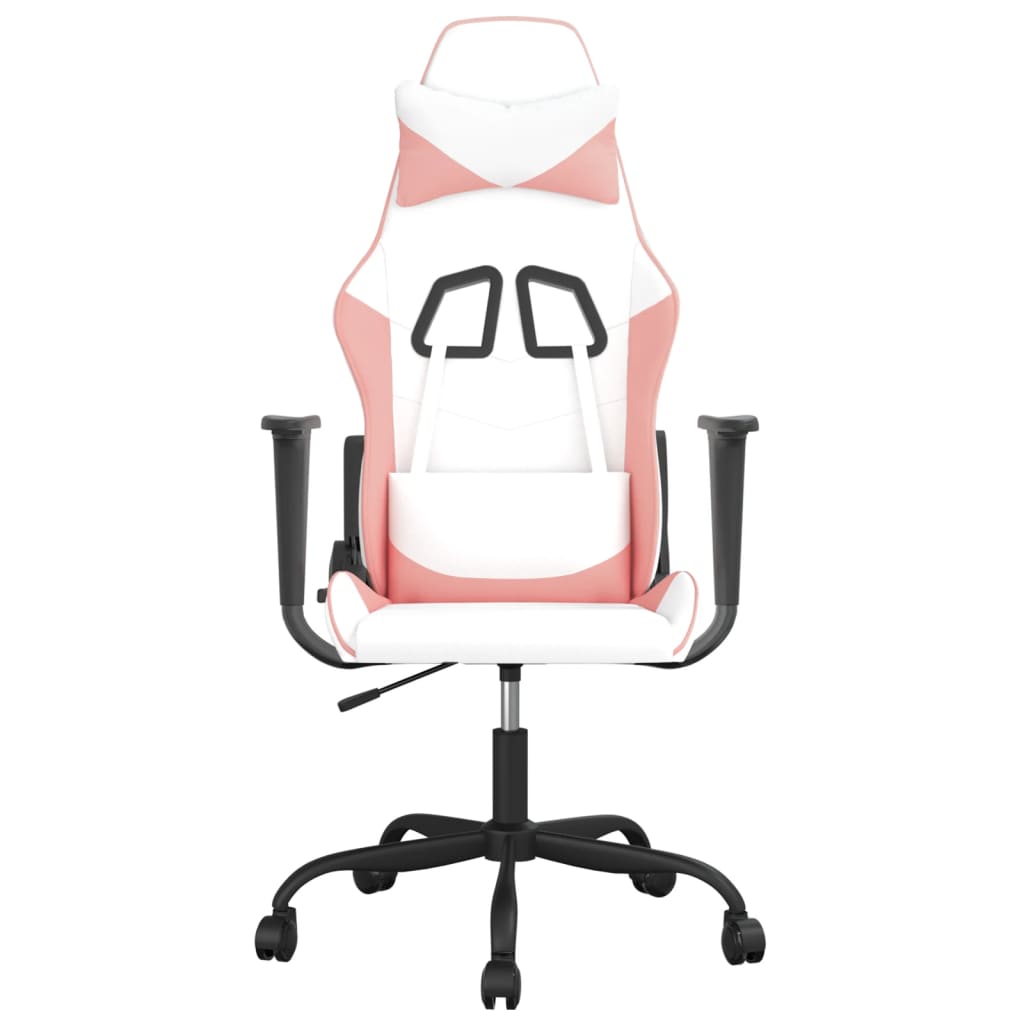 vidaXL Scaun de gaming de masaj, alb și roz, piele ecologică vidaXL Scaun de gaming de masaj, alb și roz, piele ecologică