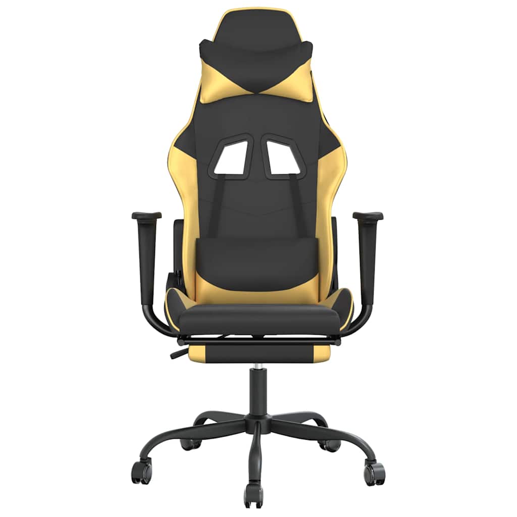 vidaXL Scaun de gaming cu masaj/suport picioare negru/auriu piele eco vidaXL Scaun de gaming cu masaj/suport picioare negru/auriu piele eco
