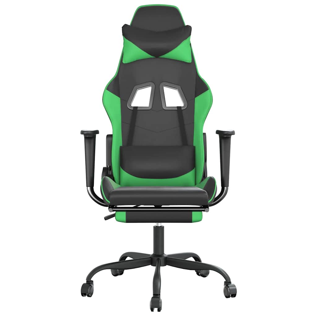 vidaXL Scaun gaming de masaj/suport picioare, negru/verde, piele eco