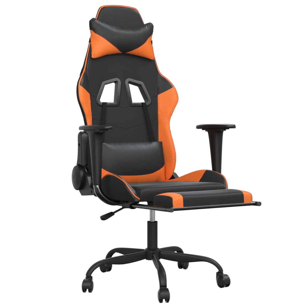 vidaXL Scaun gaming masaj/suport picioare, negru/portocaliu, piele eco