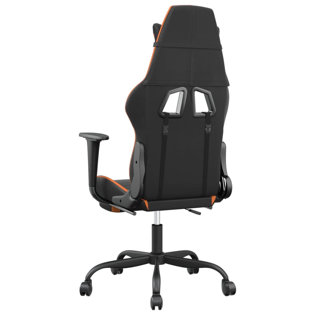 vidaXL Scaun gaming masaj/suport picioare, negru/portocaliu, piele eco