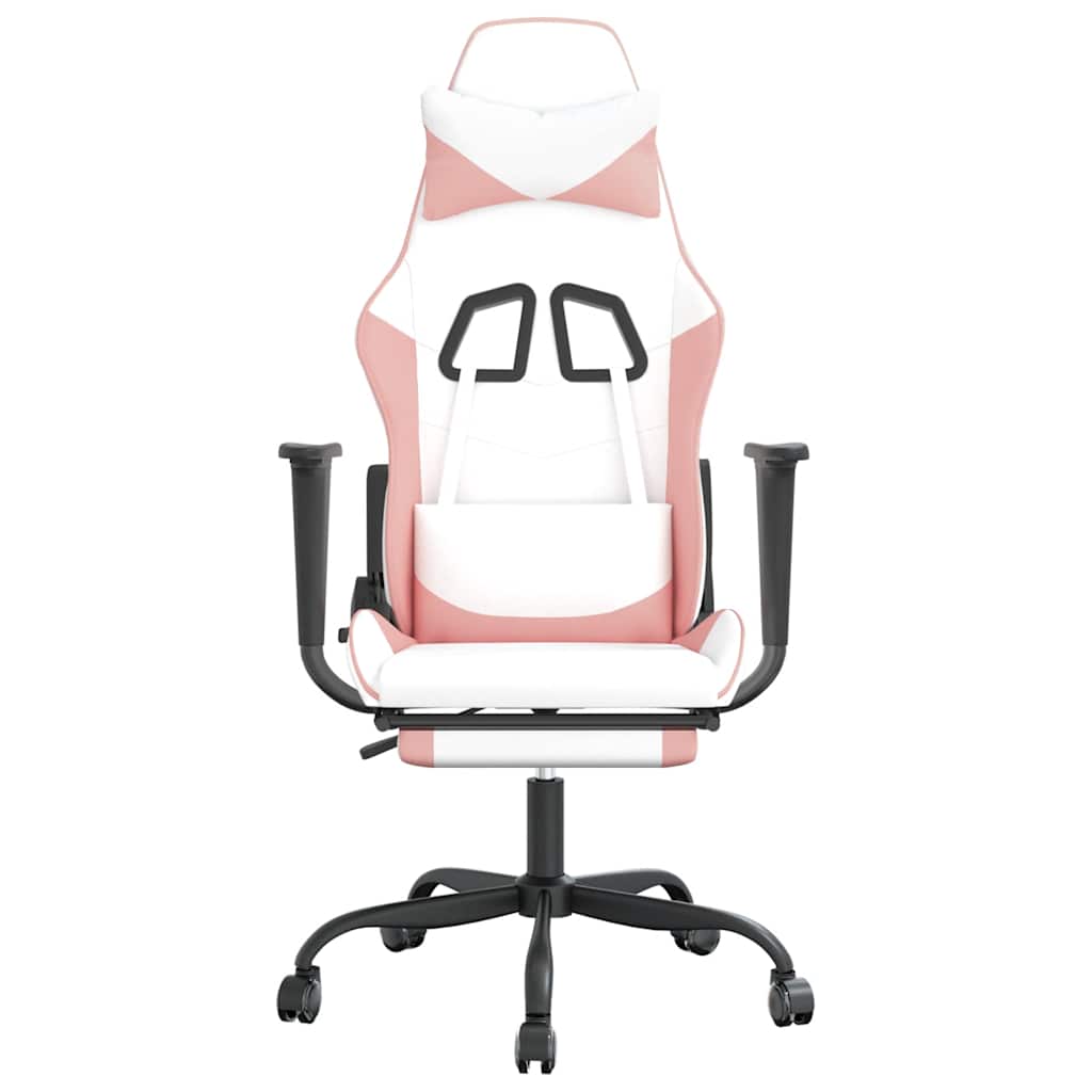 vidaXL Scaun gaming de masaj/suport picioare, alb/roz, piele ecologică vidaXL Scaun gaming de masaj/suport picioare, alb/roz, piele ecologică