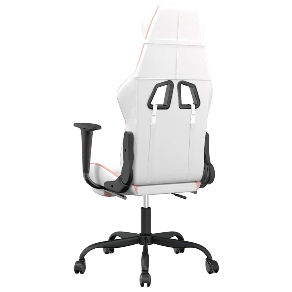 vidaXL Scaun gaming de masaj/suport picioare, alb/roz, piele ecologică vidaXL Scaun gaming de masaj/suport picioare, alb/roz, piele ecologică