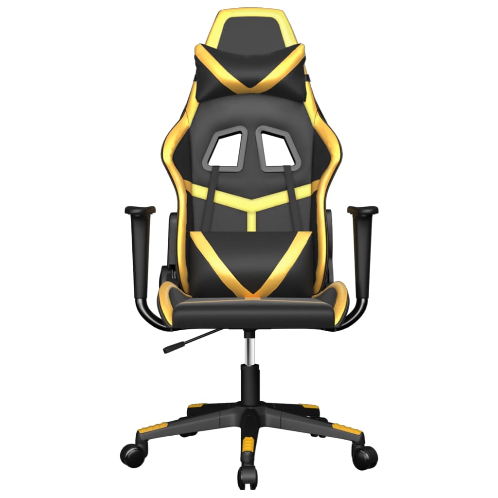 vidaXL Scaun de gaming de masaj, negru și auriu, piele ecologică vidaXL Scaun de gaming de masaj, negru și auriu, piele ecologică