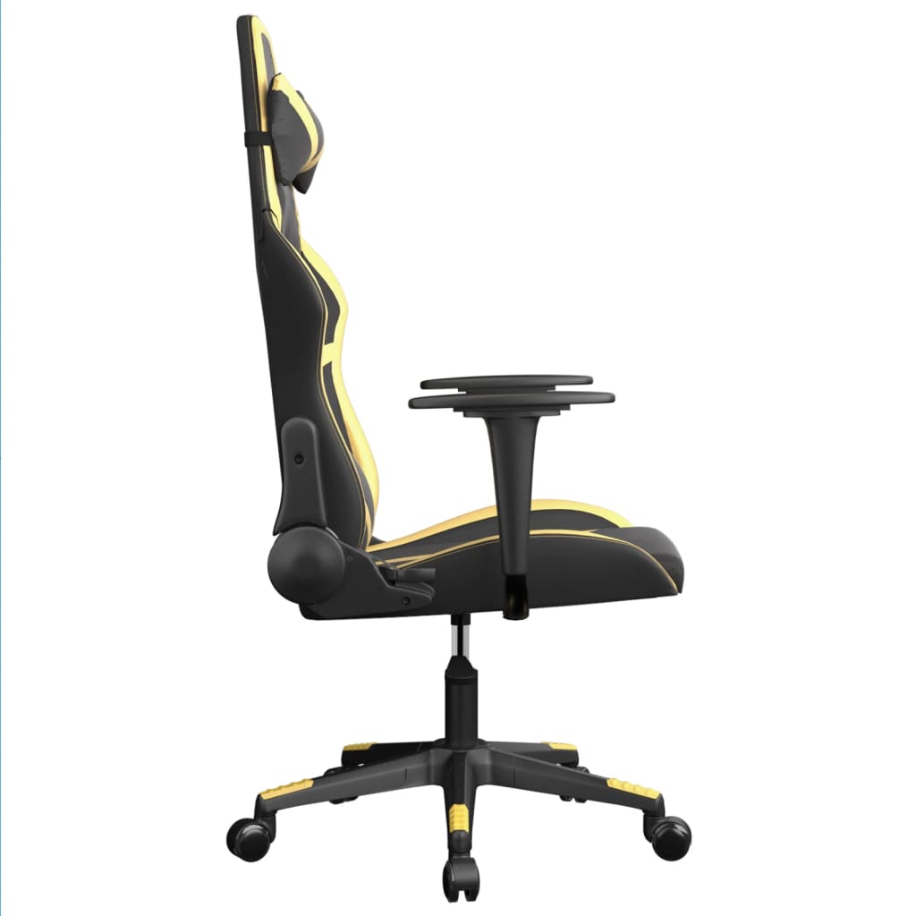 vidaXL Scaun de gaming de masaj, negru și auriu, piele ecologică vidaXL Scaun de gaming de masaj, negru și auriu, piele ecologică