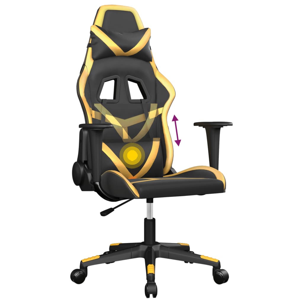 vidaXL Scaun de gaming de masaj, negru și auriu, piele ecologică vidaXL Scaun de gaming de masaj, negru și auriu, piele ecologică