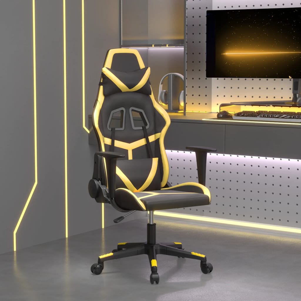 vidaXL Scaun de gaming de masaj, negru și auriu, piele ecologică vidaXL Scaun de gaming de masaj, negru și auriu, piele ecologică
