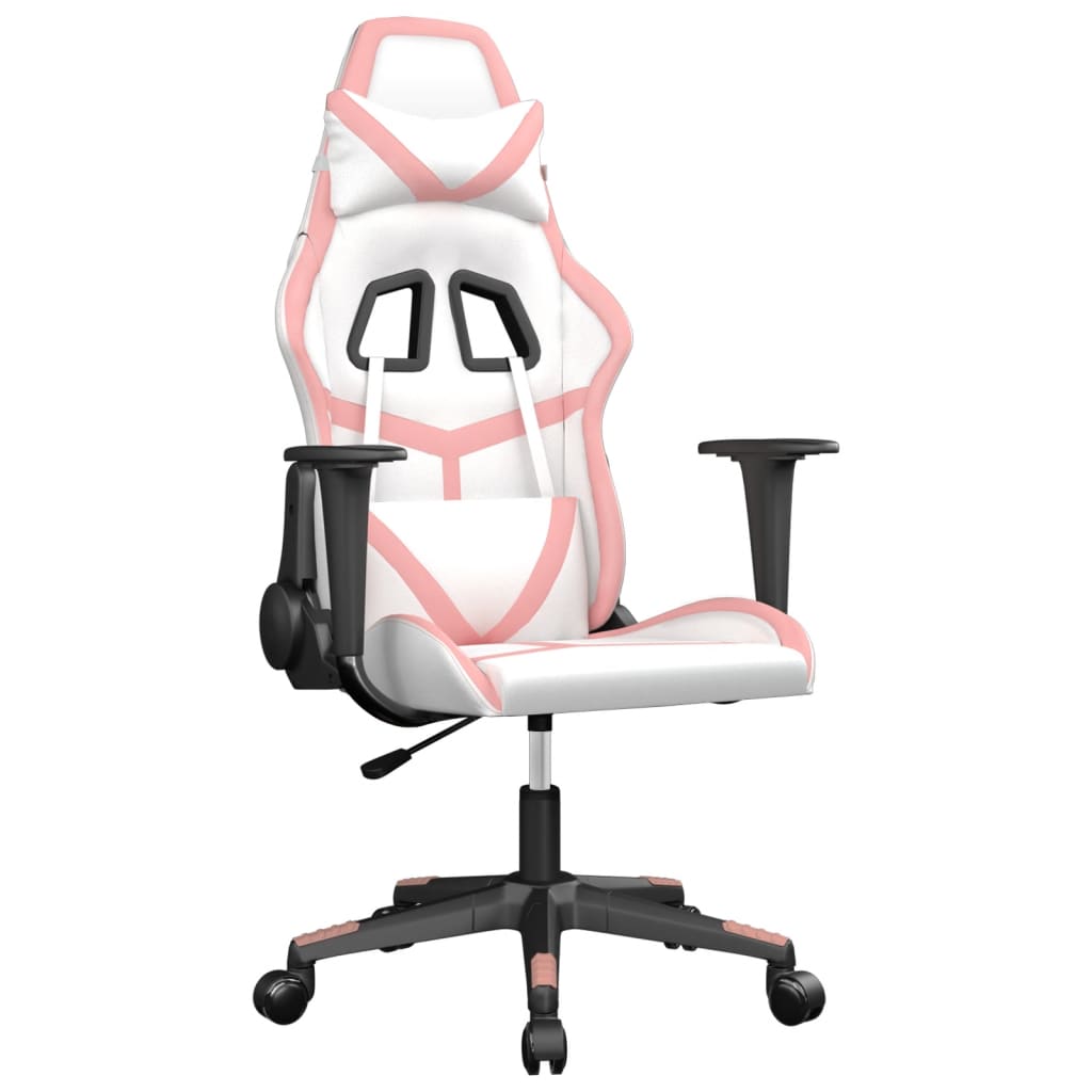vidaXL Scaun de gaming de masaj, alb și roz, piele ecologică vidaXL Scaun de gaming de masaj, alb și roz, piele ecologică