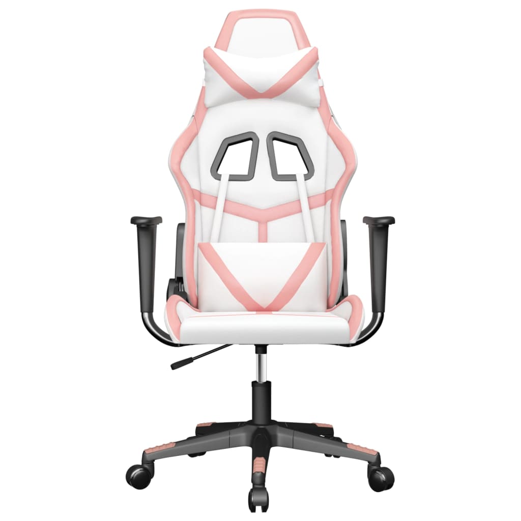 vidaXL Scaun de gaming de masaj, alb și roz, piele ecologică vidaXL Scaun de gaming de masaj, alb și roz, piele ecologică