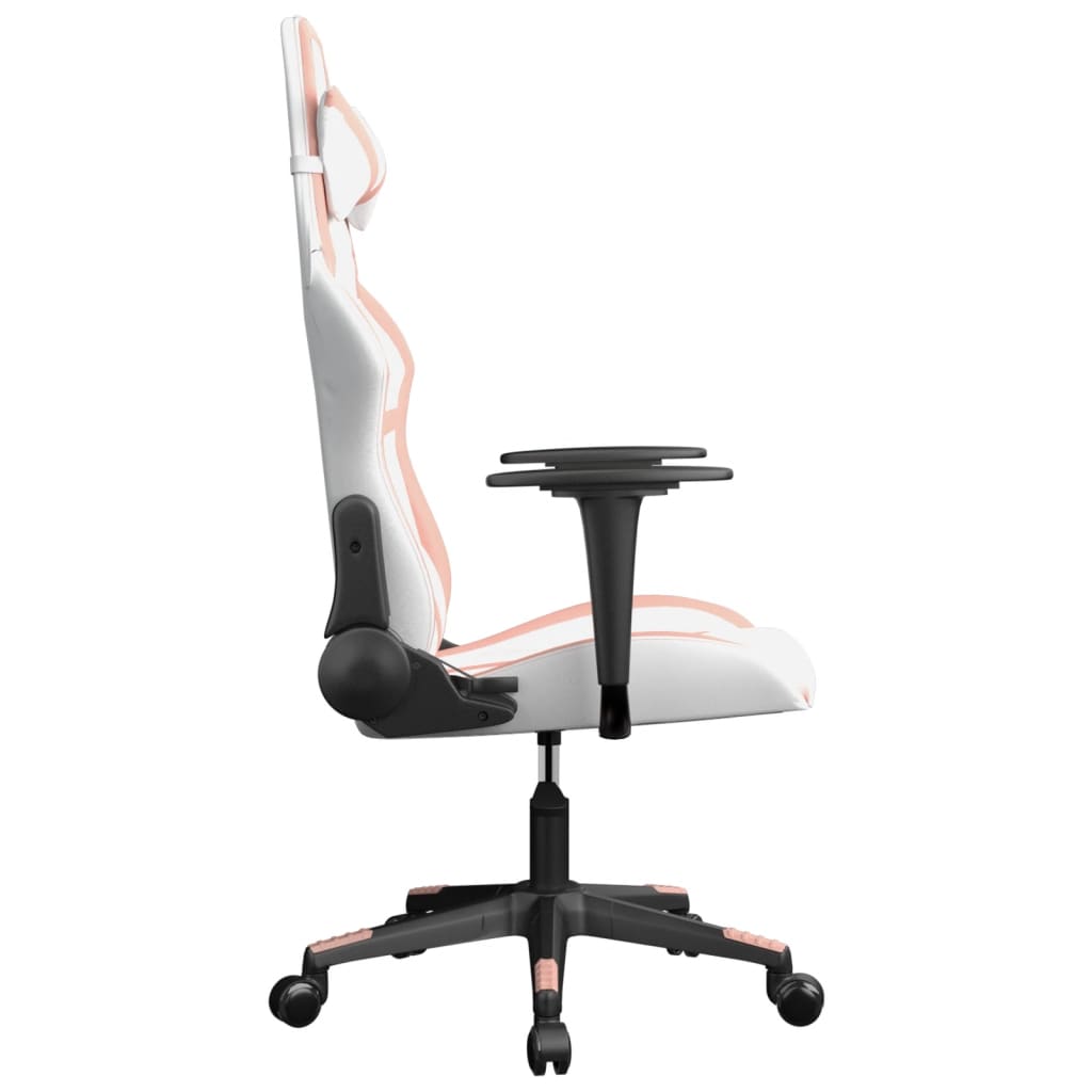 vidaXL Scaun de gaming de masaj, alb și roz, piele ecologică vidaXL Scaun de gaming de masaj, alb și roz, piele ecologică
