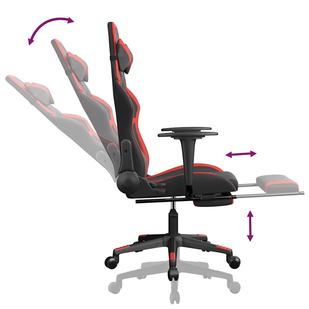 vidaXL Scaun de gaming cu masaj/suport picioare, negru/roșu, piele eco vidaXL Scaun de gaming cu masaj/suport picioare, negru/roșu, piele eco