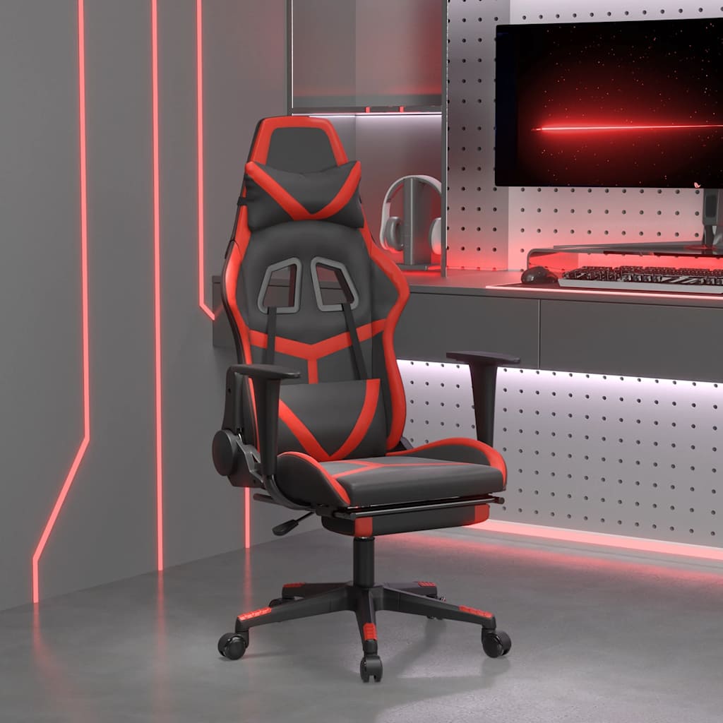 vidaXL Scaun de gaming cu masaj/suport picioare, negru/roșu, piele eco vidaXL Scaun de gaming cu masaj/suport picioare, negru/roșu, piele eco