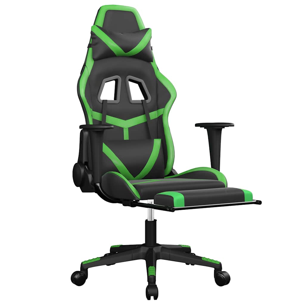 vidaXL Scaun gaming de masaj/suport picioare, negru/verde, piele eco