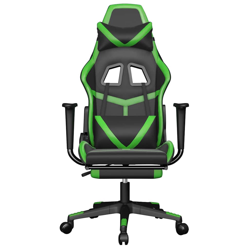 vidaXL Scaun gaming de masaj/suport picioare, negru/verde, piele eco