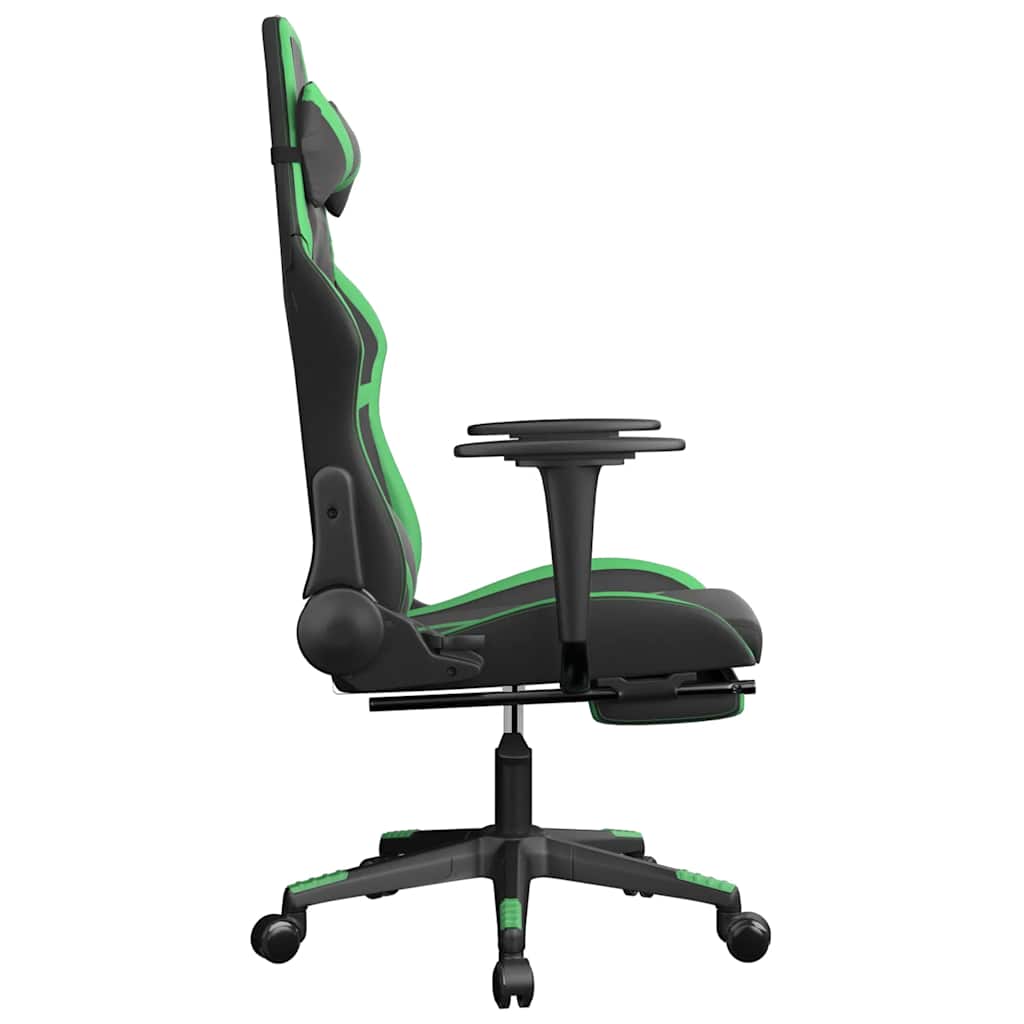 vidaXL Scaun gaming de masaj/suport picioare, negru/verde, piele eco