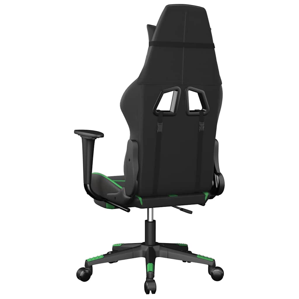 vidaXL Scaun gaming de masaj/suport picioare, negru/verde, piele eco