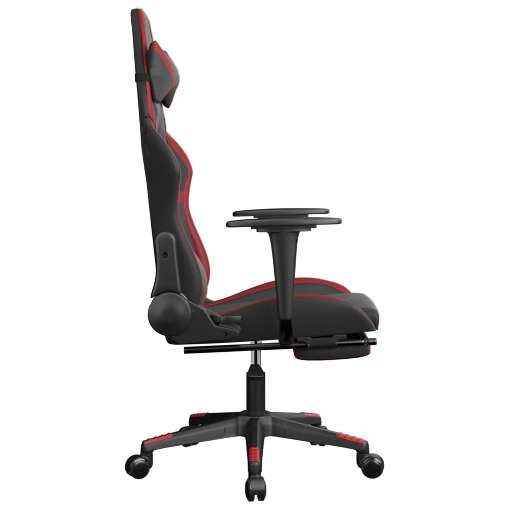 vidaXL Scaun de gaming masaj/suport picioare negru/roșu vin piele eco