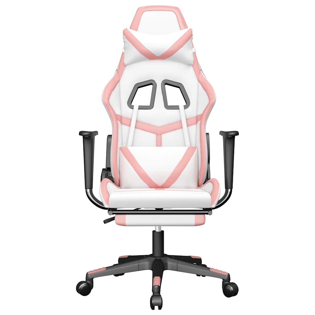 vidaXL Scaun gaming de masaj/suport picioare, alb/roz, piele ecologică vidaXL Scaun gaming de masaj/suport picioare, alb/roz, piele ecologică
