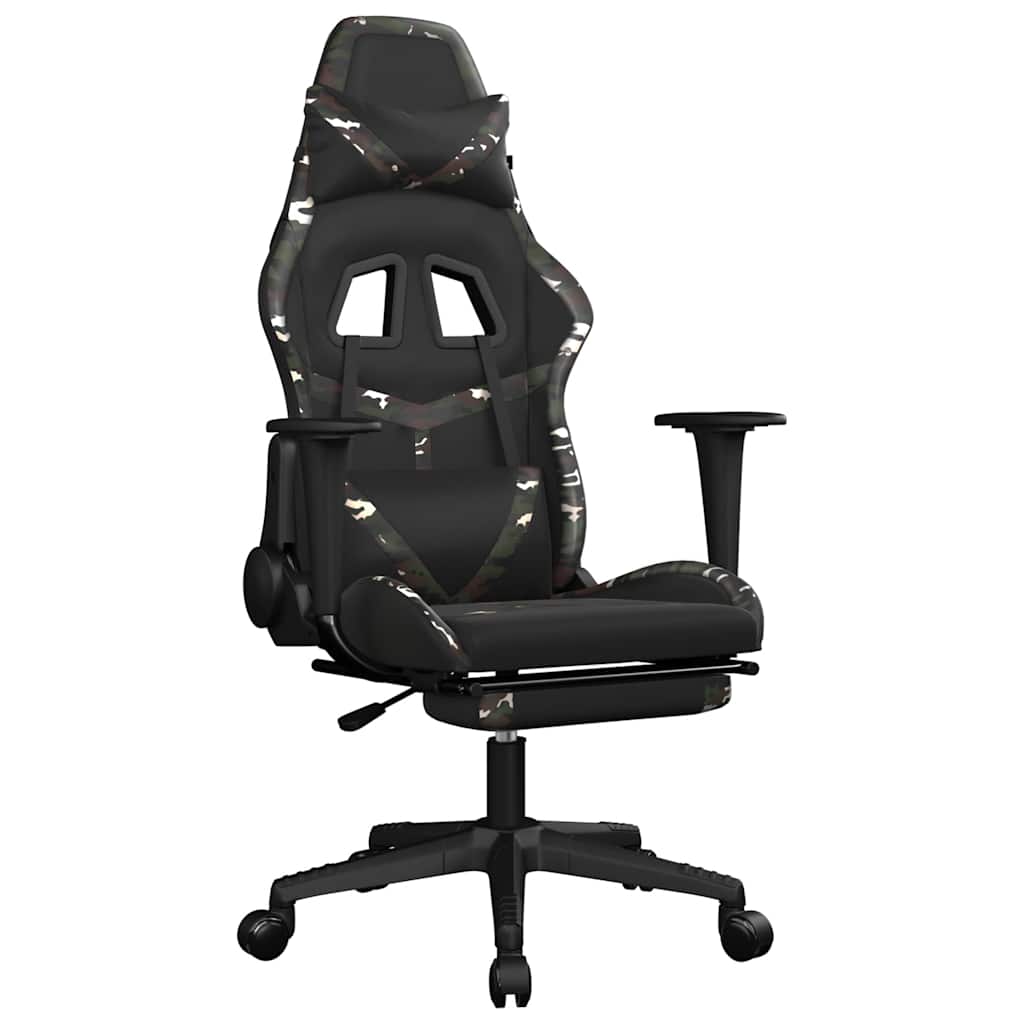 vidaXL Scaun de gaming masaj/suport picioare negru/Camuflaj piele eco