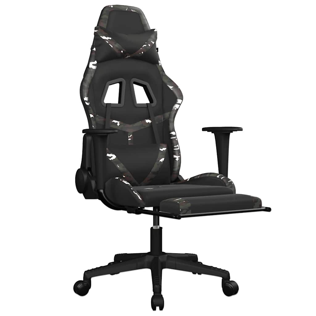 vidaXL Scaun de gaming masaj/suport picioare negru/Camuflaj piele eco
