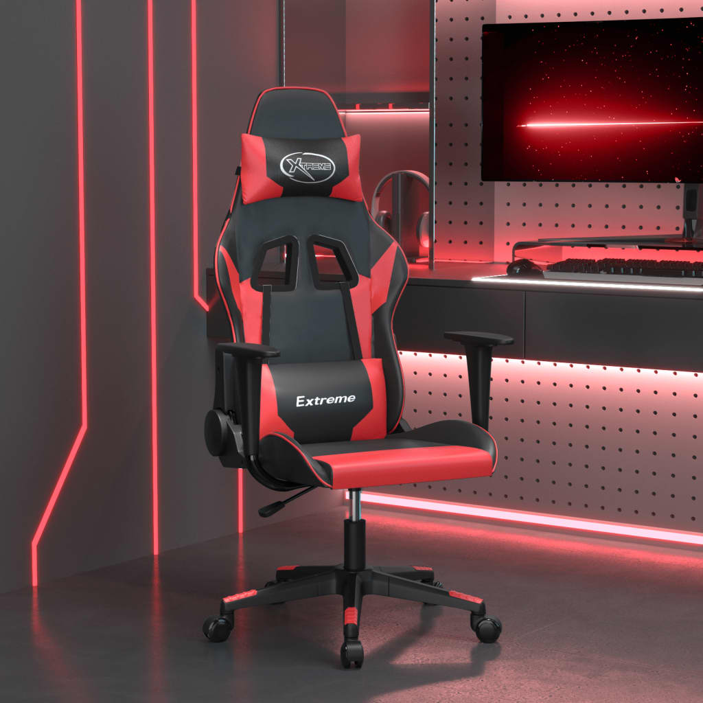 vidaXL Scaun de gaming de masaj, negru și roșu, piele ecologică vidaXL Scaun de gaming de masaj, negru și roșu, piele ecologică