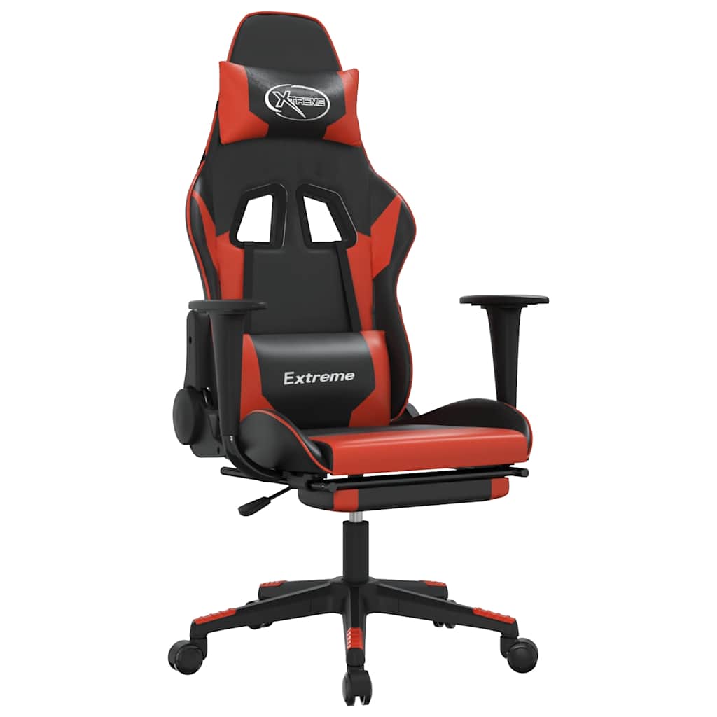 vidaXL Scaun de gaming cu masaj/suport picioare, negru/roșu, piele eco