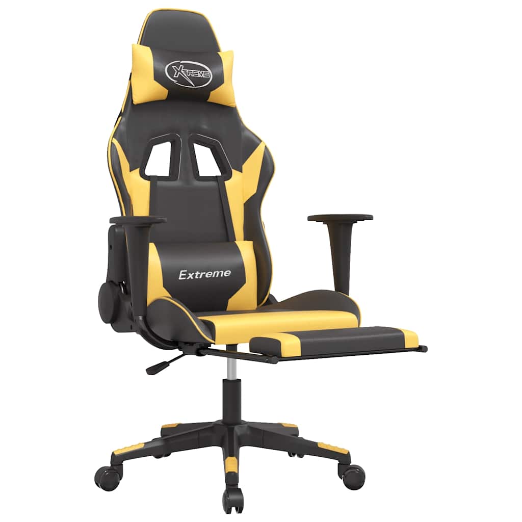 vidaXL Scaun de gaming cu masaj/suport picioare negru/auriu piele eco vidaXL Scaun de gaming cu masaj/suport picioare negru/auriu piele eco