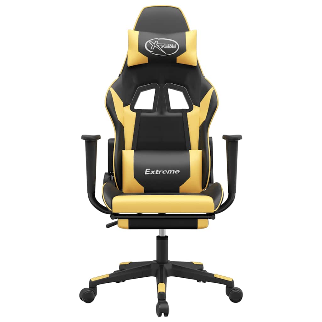 vidaXL Scaun de gaming cu masaj/suport picioare negru/auriu piele eco vidaXL Scaun de gaming cu masaj/suport picioare negru/auriu piele eco