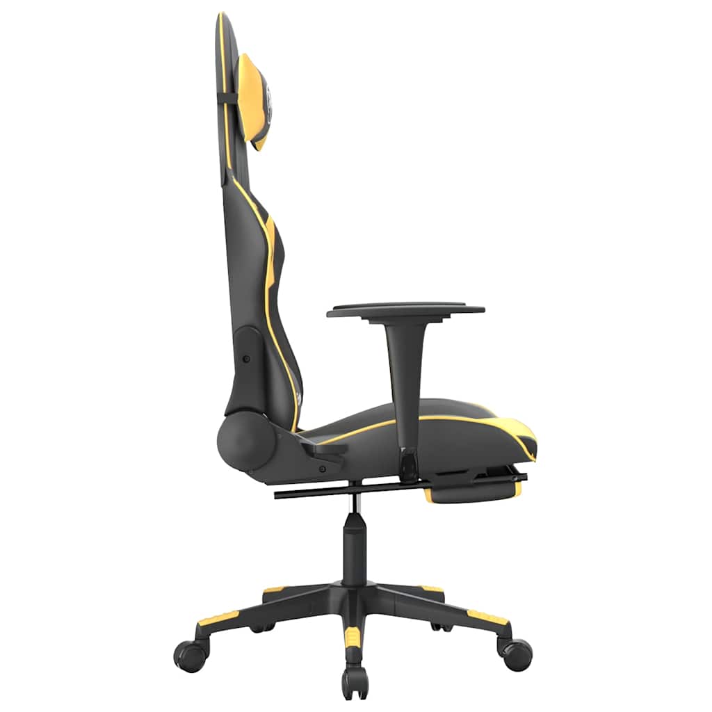 vidaXL Scaun de gaming cu masaj/suport picioare negru/auriu piele eco vidaXL Scaun de gaming cu masaj/suport picioare negru/auriu piele eco