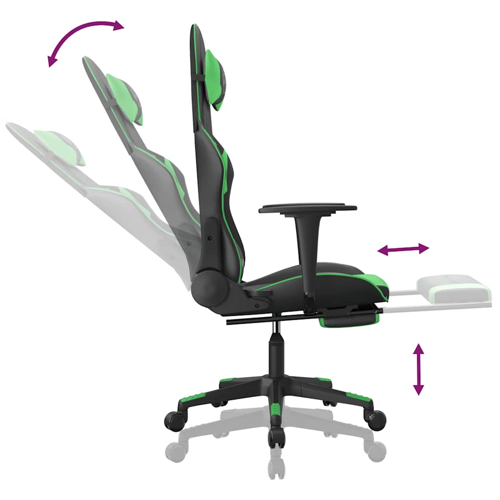vidaXL Scaun gaming de masaj/suport picioare, negru/verde, piele eco vidaXL Scaun gaming de masaj/suport picioare, negru/verde, piele eco