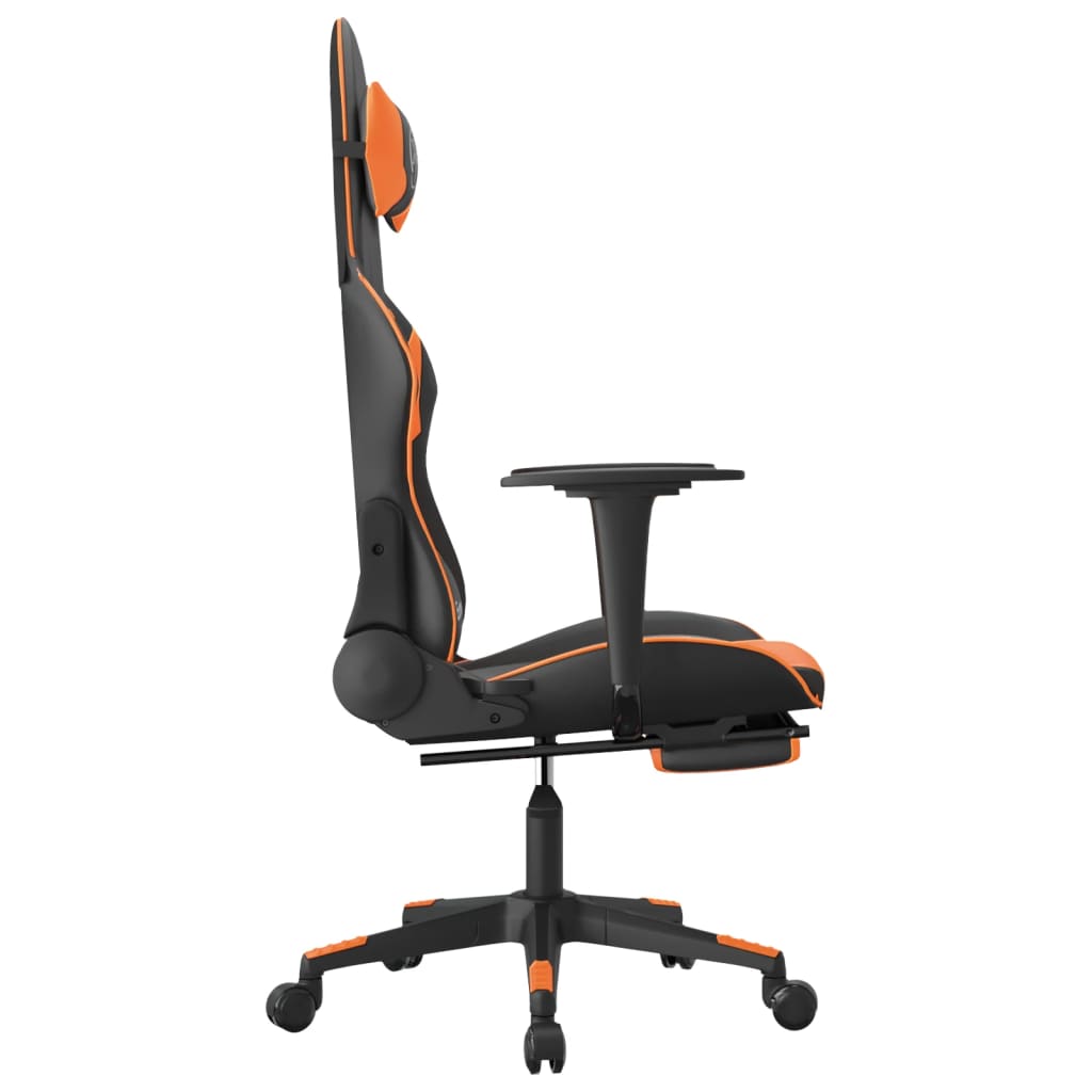 vidaXL Scaun gaming masaj/suport picioare, negru/portocaliu, piele eco