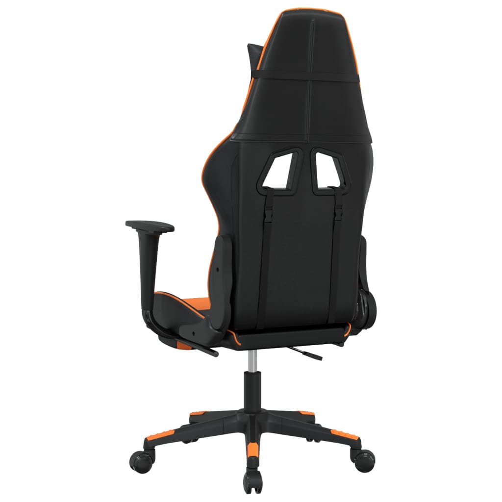 vidaXL Scaun gaming masaj/suport picioare, negru/portocaliu, piele eco