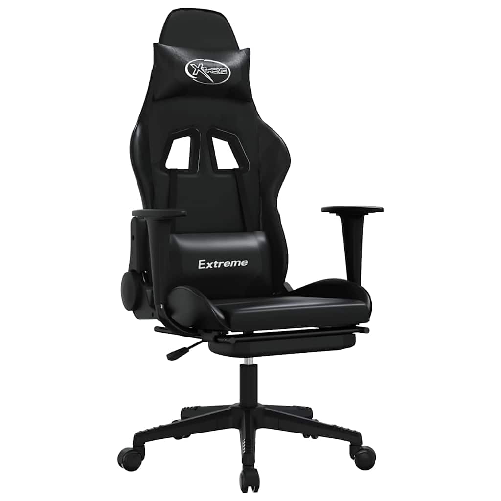 vidaXL Scaun de gaming cu masaj/suport picioare, negru, piele eco
