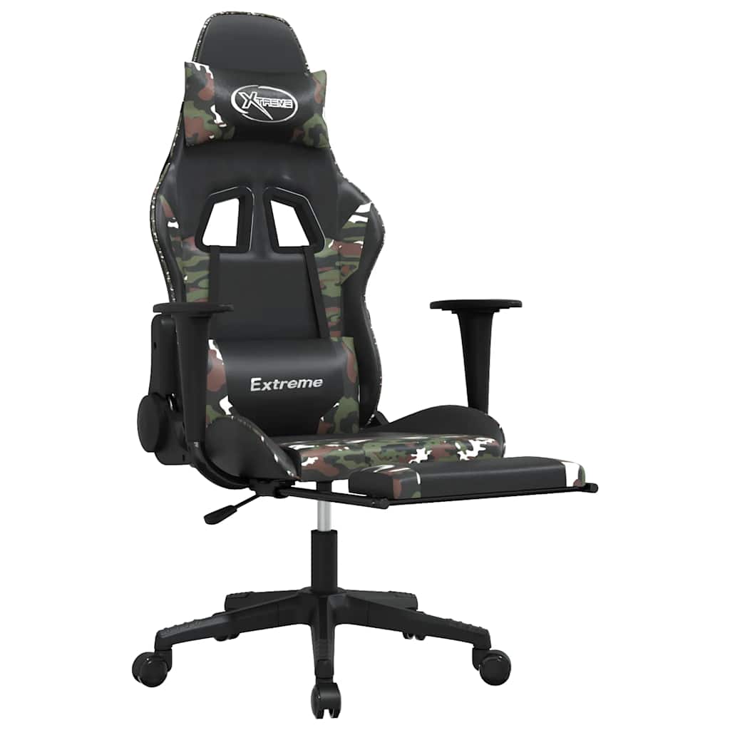 vidaXL Scaun de gaming masaj/suport picioare negru/Camuflaj piele eco vidaXL Scaun de gaming masaj/suport picioare negru/Camuflaj piele eco