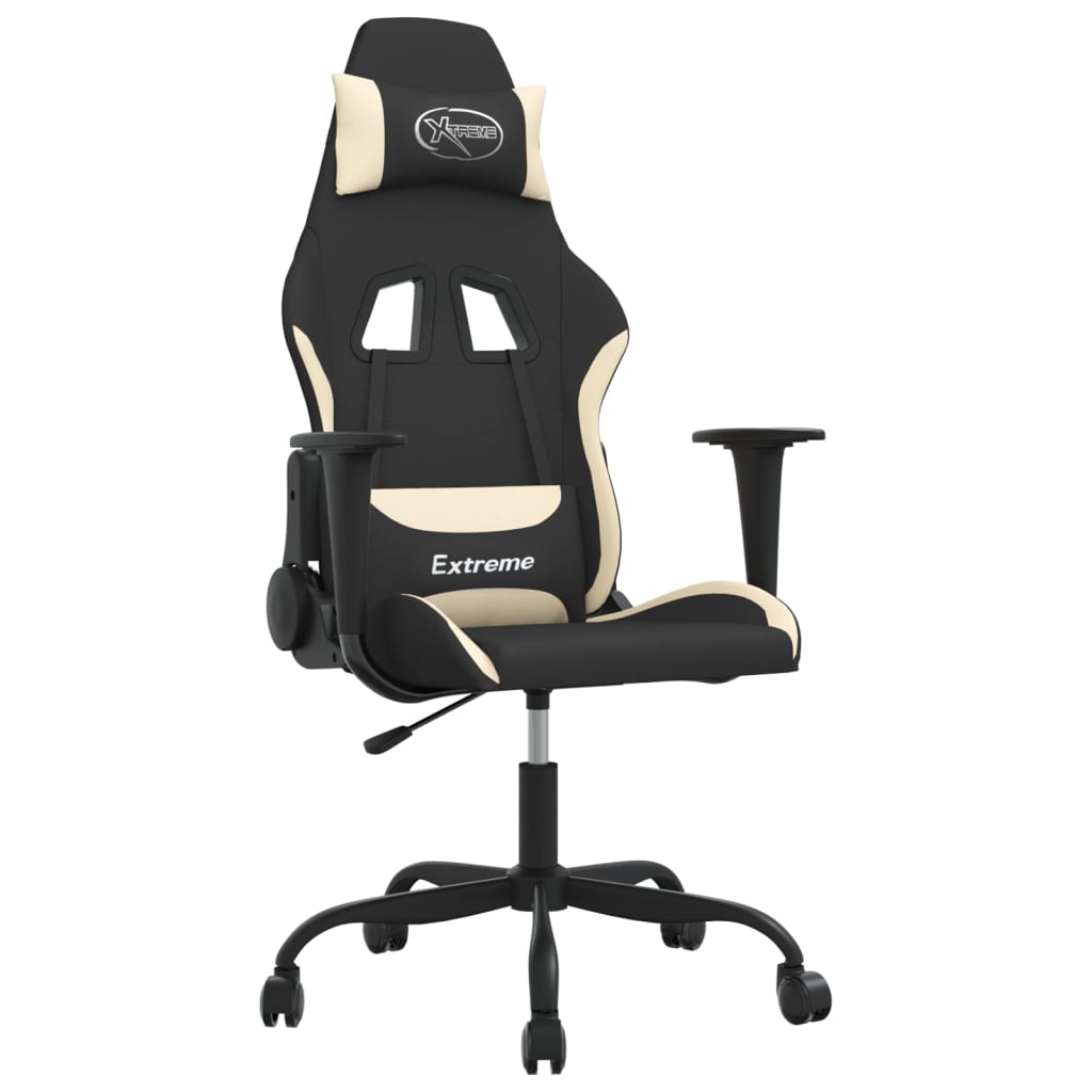 vidaXL Scaun de gaming cu masaj, negru și crem, material textil