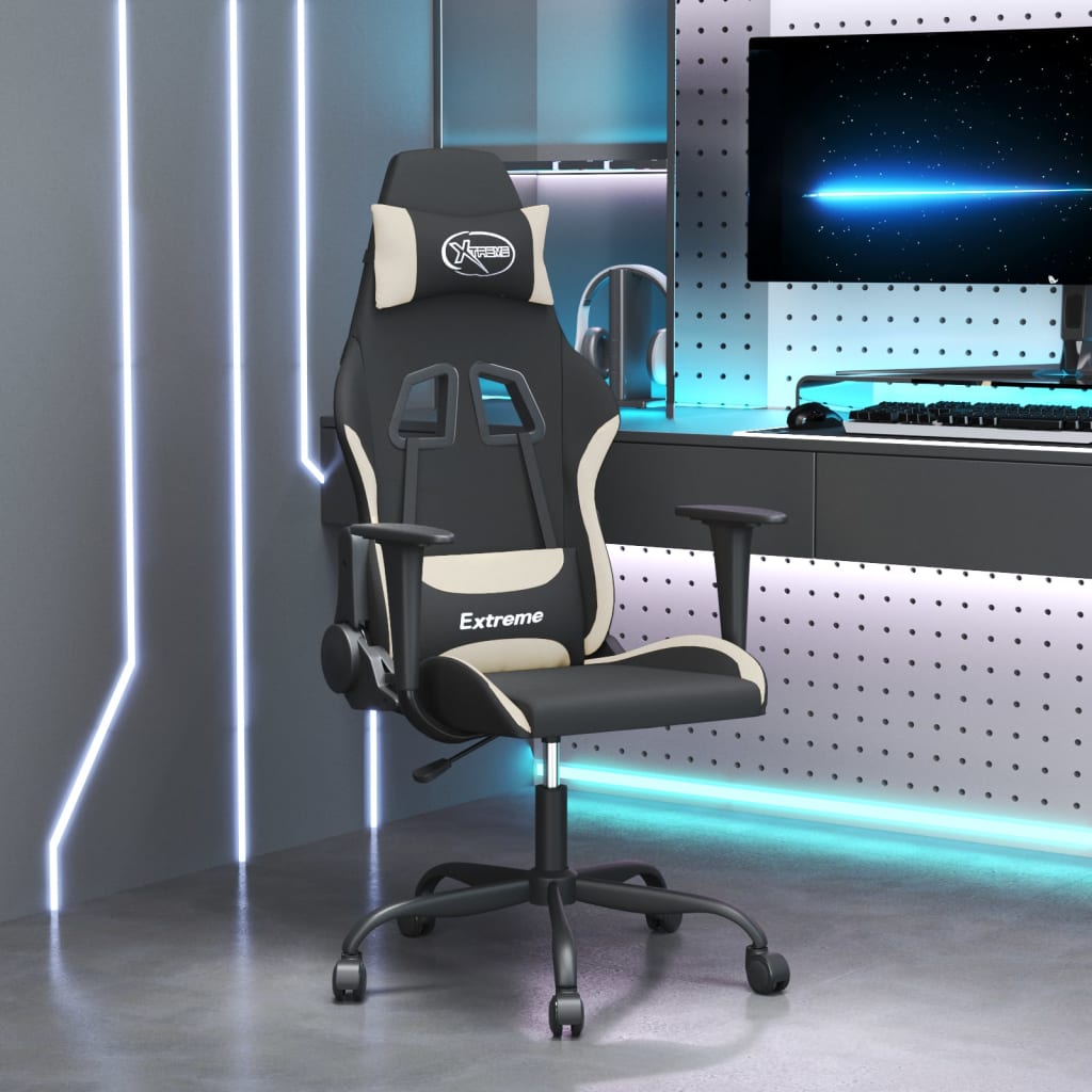 vidaXL Scaun de gaming cu masaj, negru și crem, material textil