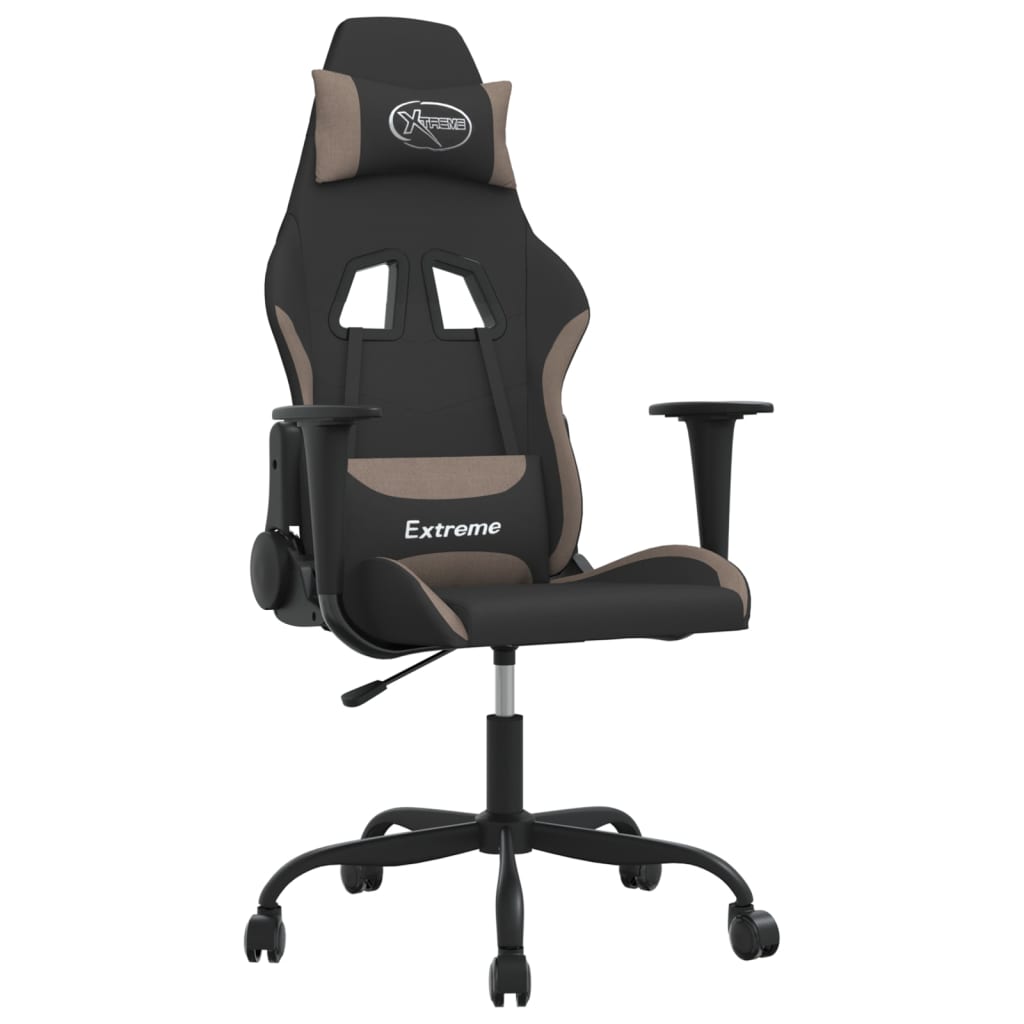 vidaXL Scaun de gaming cu masaj, negru și taupe, material textil