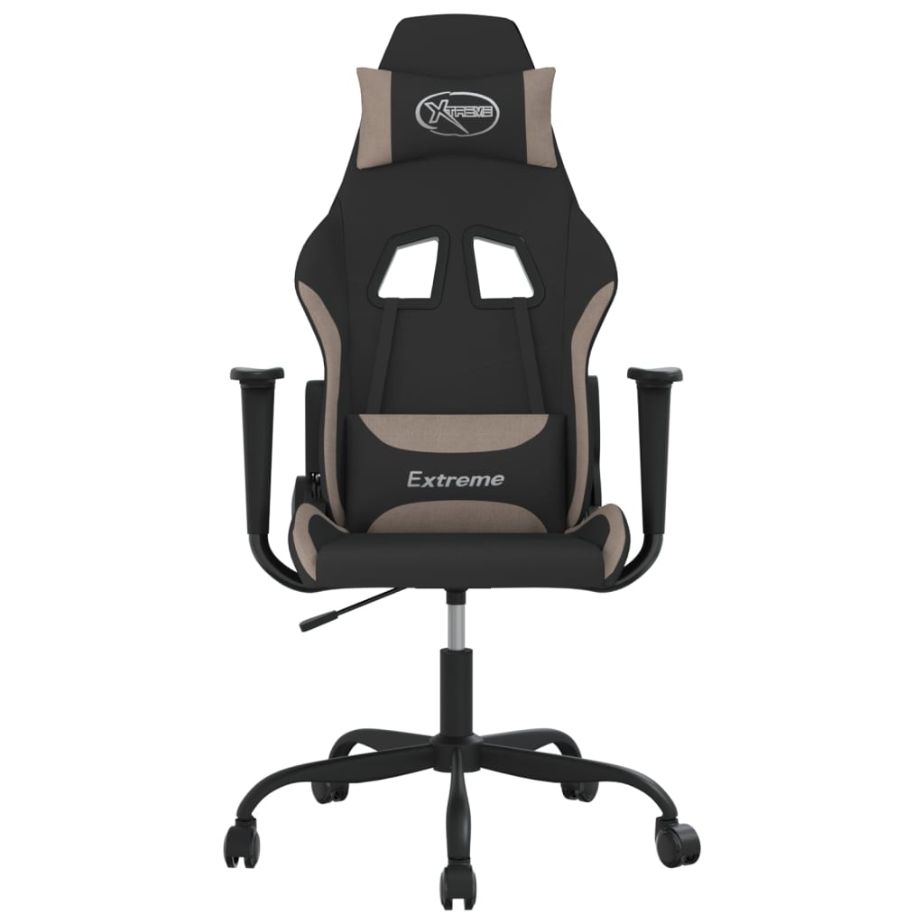 vidaXL Scaun de gaming cu masaj, negru și taupe, material textil