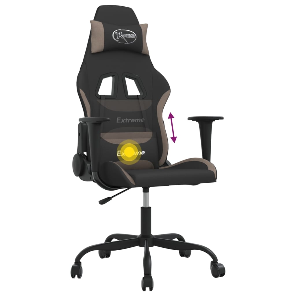 vidaXL Scaun de gaming cu masaj, negru și taupe, material textil