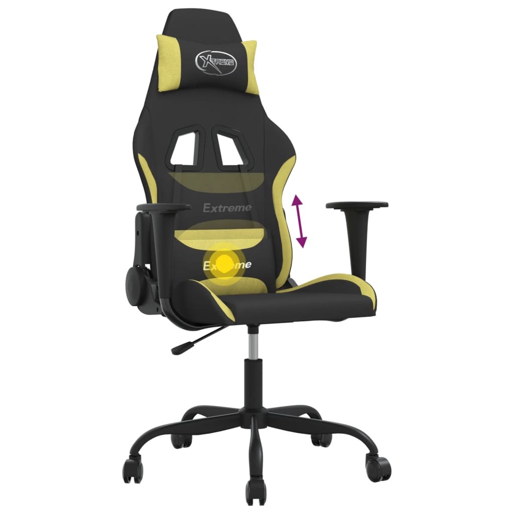 vidaXL Scaun de gaming cu masaj, negru și verde deschis, textil
