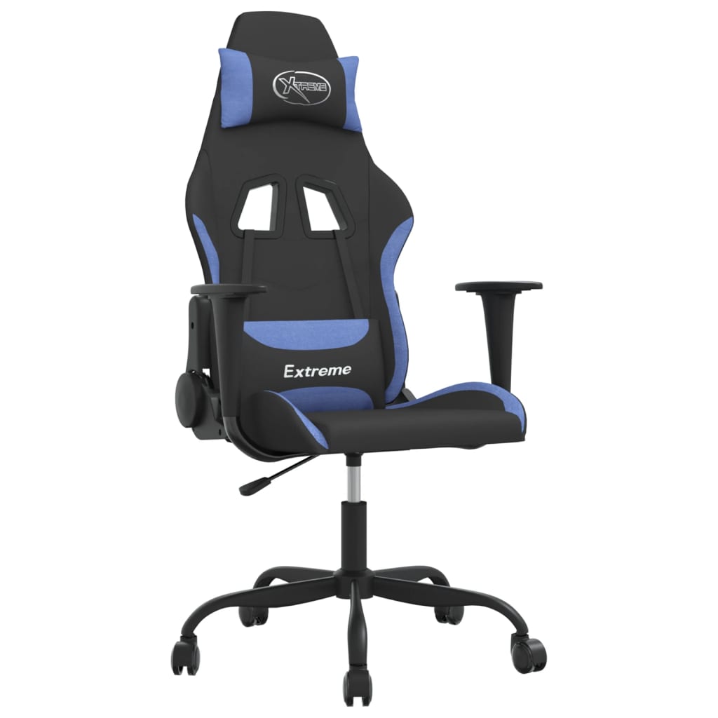 vidaXL Scaun de gaming cu masaj, negru și albastru, material textil