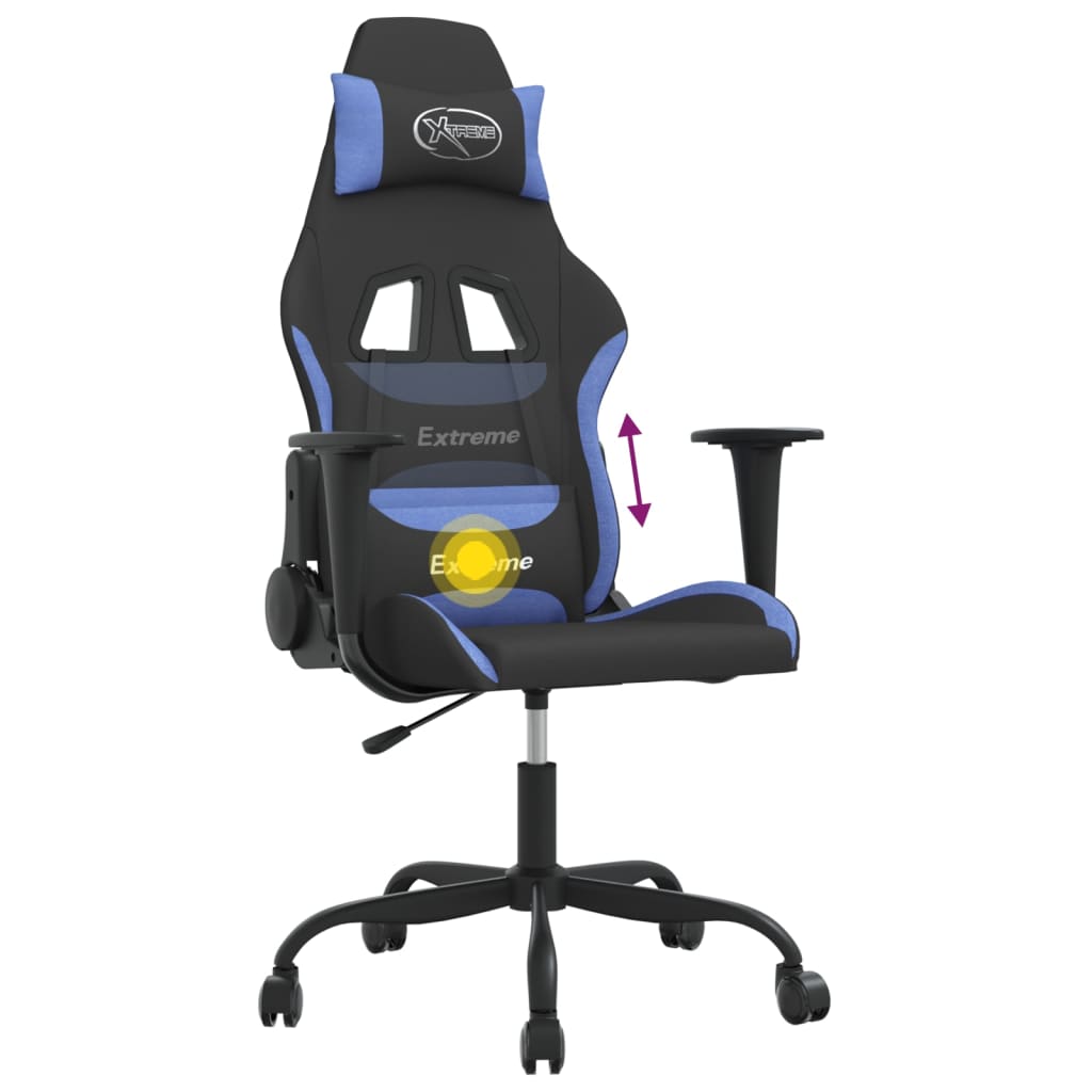 vidaXL Scaun de gaming cu masaj, negru și albastru, material textil