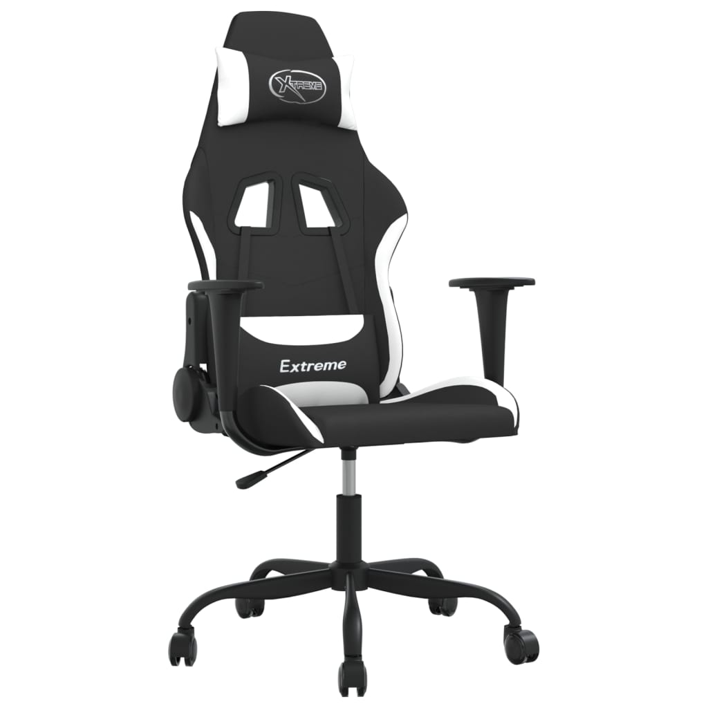 vidaXL Scaun de gaming cu masaj, negru și alb, material textil