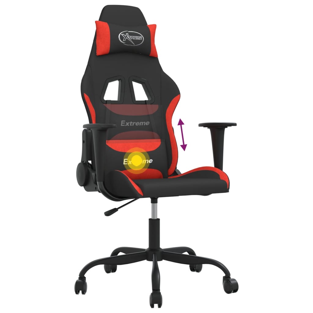vidaXL Scaun de gaming cu masaj, negru și roșu, material textil