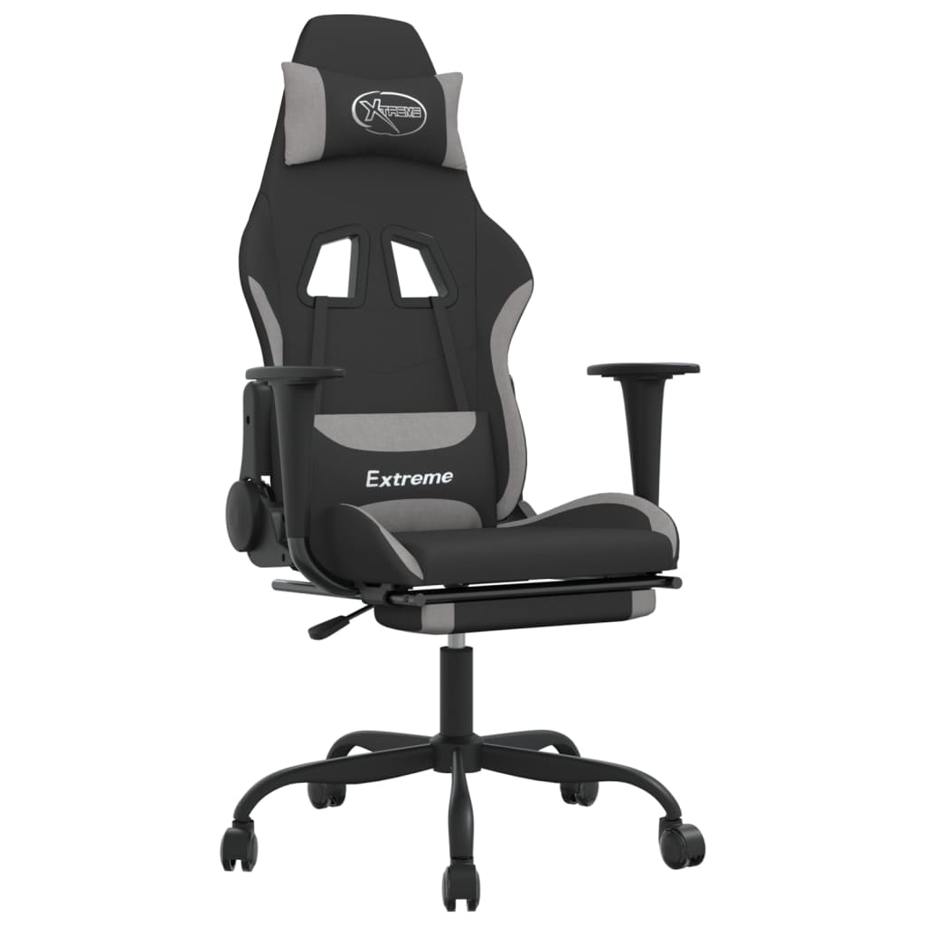 vidaXL Scaun gaming cu masaj/suport picioare, negru/gri deschis textil