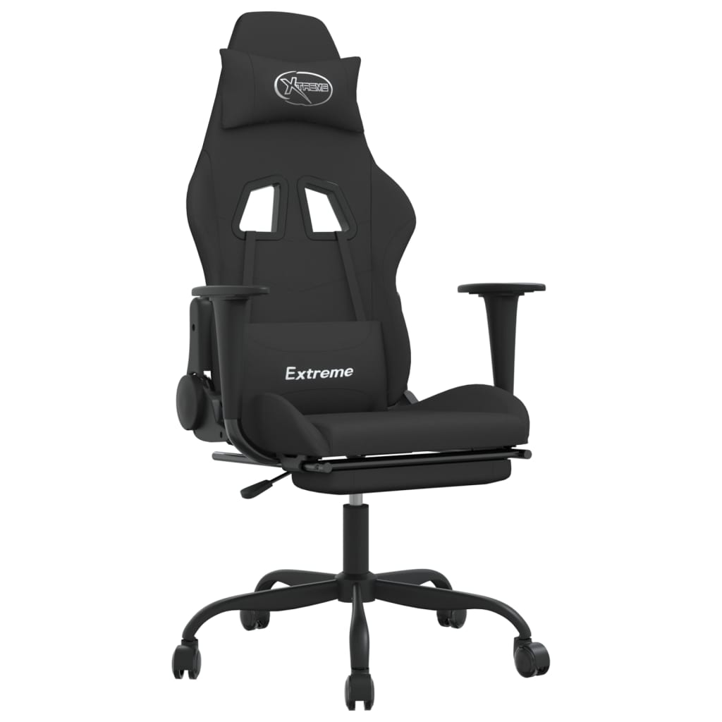 vidaXL Scaun de gaming cu masaj/suport picioare, negru, textil